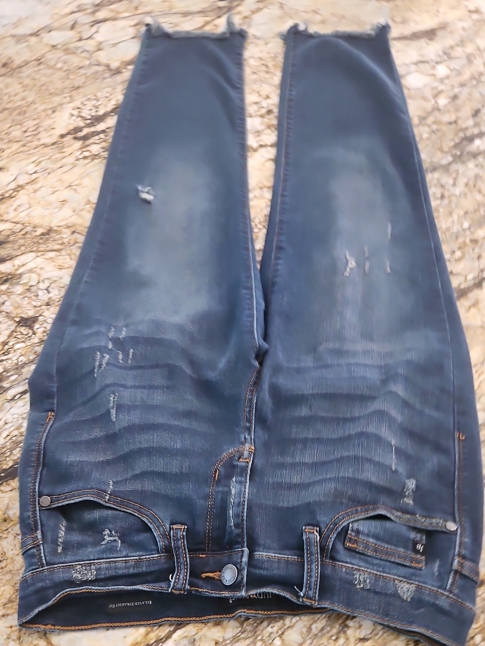 Judy Blue Dark Blue Distressed Jeans. Size 7/28 Inseam 27" Rise 8.5"